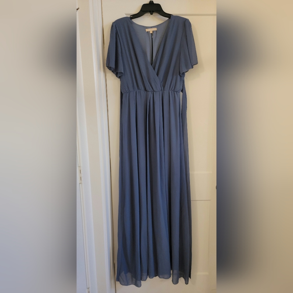Pink Blush Blue Chiffon Short Sleeve Maternity Maxi Dress